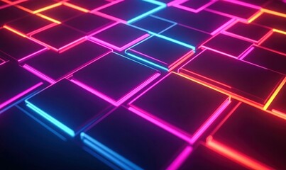 Poster - A dazzling display of neon-lit square tiles creates a modern, vibrant and visually engaging pattern.