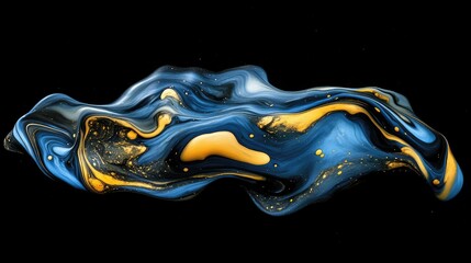 Poster - Abstract fluid art featuring swirling blue and gold colors with a glossy finish, creating a mesmerizing design on a black background for artistic decoration and modern aesthetics.