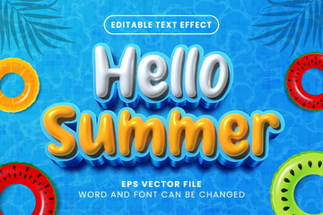 Poster - Hello summer 3d inflated text effect. Summer season glossy text style
