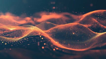 Fototapete - Abstract Digital Waves with Glowing Particles Creating a Dynamic and Mesmerizing Background Perfect for Technology or Science Related Projects