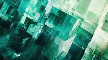 Poster - Abstract geometric pattern featuring translucent cubes in varying shades of green, creating a modern digital background for creative projects and designs.