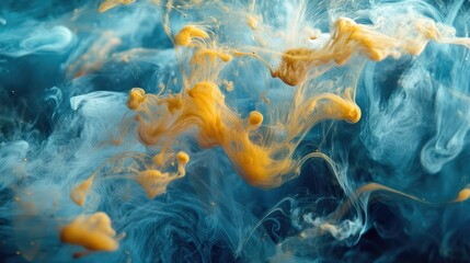 Poster - Abstract art featuring vibrant orange and blue swirling colors, representing fluid motion and creativity, suitable for backgrounds or artistic projects in various themes