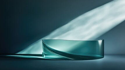 Poster - Smooth Transparent Sculpture with Subtle Curves in Soft Light, Casting Soft Shadows Against a Cool Background, Modern Aesthetic and Minimalist Design Element for Creative Spaces