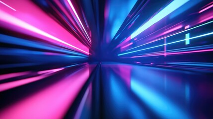 Fototapete - Vibrant Neon Lights Creating an Abstract Motion Effect with Dynamic Rays in Shades of Blue and Pink for Technology and Creative Themes