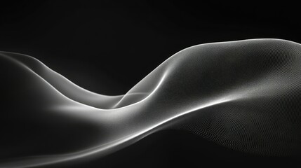 Poster - Ethereal Wave of Light and Shadow Surfaces on Black Background, Flowing Gently with Soft Curves and Illuminated Patterns Creating a Dreamy Atmosphere