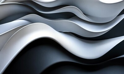 Poster - Monochrome Wave Motion: Abstract Curves Background in Gentle Grey and Black Hues
