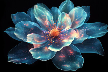 Aufkleber - A luminous, ethereal flower with glowing petals and cosmic dust, radiating vibrant energy.