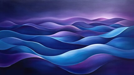 Poster - Abstract Waves in Blue and Purple Tones, Capturing a Dreamy Ocean Scene with Gentle Curves and Fluid Motions, Perfect for Modern Decor and Artistic Projects