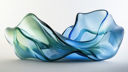 Poster - Elegant Blue and Green Glass Sculpture with Fluid Shapes and Graceful Curves, Capturing the Essence of Modern Artistry with a Unique Aesthetic Appeal