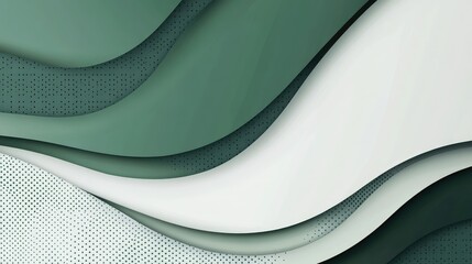 Poster - Elegant layered abstract background with soft green curves and smooth transitions showcasing depth and dimension in a modern design suitable for various creative projects