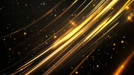 Poster - Shimmering Golden Light Trails with Sparkles on Dark Background for Creative and Elegant Designs in Celebrations, Parties, and Luxury Themes