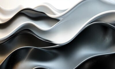 Poster - Elegant flowing abstract waves of black and white, modern art background concept