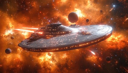 Wall Mural - a futuristic spaceship navigates amidst a vibrant stellar nebula