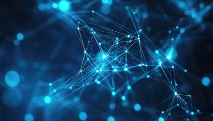 Poster - Dynamic Interconnected Network of Glowing Blue Lines and Nodes Abstract Technology Background