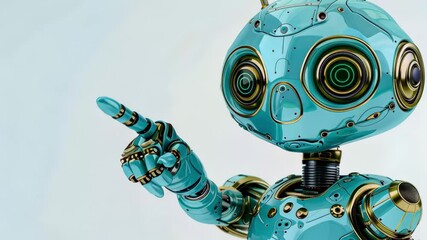 Poster - a vibrant blue robot with expressive eyes and a pointing gesture showcasing advanced technology and 