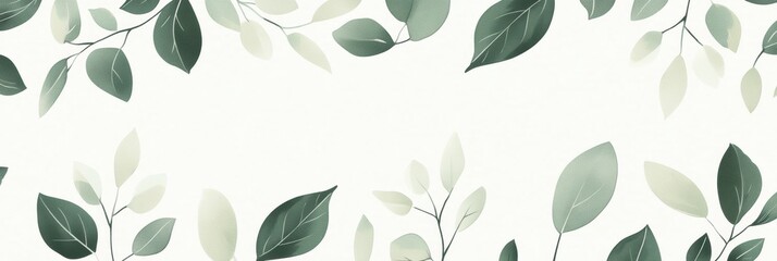 Fototapete - Elegant botanical pattern with scattered leaves in soft green hues for a minimalist layout