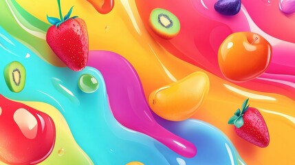 Poster - Dynamic flow of fresh groceries in vibrant colors with smooth liquid gradients creating an abstract background Generative AI