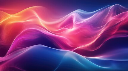 Fototapete - Abstract vibrant waves in gradient colors showcasing a mesmerizing blend of pink, purple, and blue hues, creating a dynamic and uplifting visual experience.
