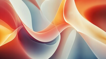 Poster - Abstract fluid shapes in soft pastel tones of orange, blue, and cream create a tranquil yet dynamic atmosphere, ideal for modern art or design themes.