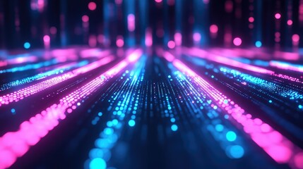 Fototapete - Stunning abstract digital landscape featuring vibrant blue and pink light trails, creating a mesmerizing visual effect reminiscent of futuristic technology and depth in a virtual space.
