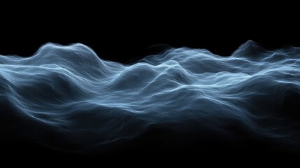 Poster - Abstract representation of flowing waves made of ethereal light on a dark background, creating a sense of depth and tranquility with a modern artistic touch.