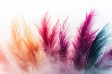 Poster - Colorful pampas grass plumes in a hazy, dreamy setting, showcasing vibrant hues and soft textures.