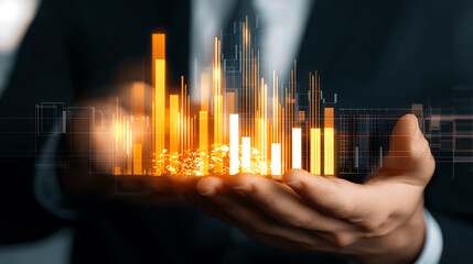 Poster - Analyzing business growth trends with data visualization corporate office infographic digital environment close-up view