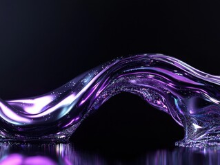 Poster - Fluid Abstract Purple Wave with Glitter and Reflective Surface on Black Background