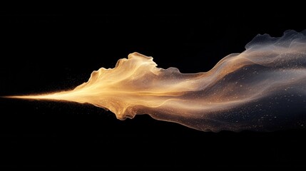 Poster - Abstract golden smoke on black background, flowing and glowing. Creative elegant design element. Light and airy.