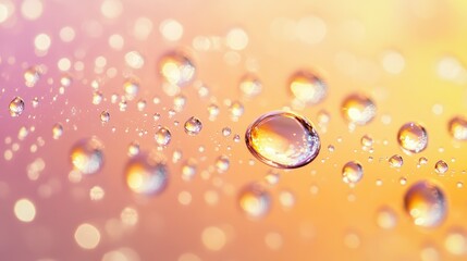 Poster - Delicate Water Droplets on Smooth Surface with Soft Focus and Colorful Bokeh Background, Creating a Serene and Tranquil Atmosphere for Artistic Visuals
