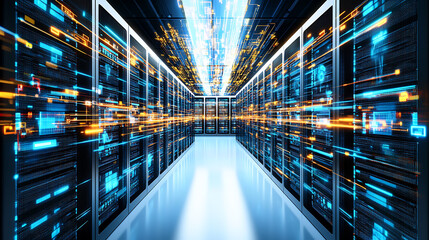 Poster - Data center operation server room digital environment high-tech perspective network efficiency and security