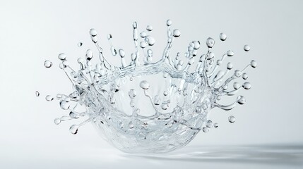 Poster - A Stunning Close-Up of Water Droplets Creating a Dynamic Splash Around a Transparent Bowl on a Minimalist White Background