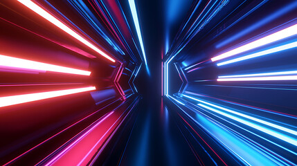 Poster - Dynamic light trails futuristic tunnel digital artwork neon environment wide-angle view tech concept