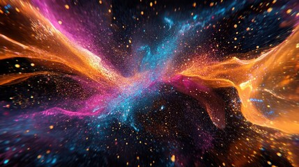 Fototapete - A chaotic yet harmonious abstract explosion of digital particles, resembling a vibrant energy field.