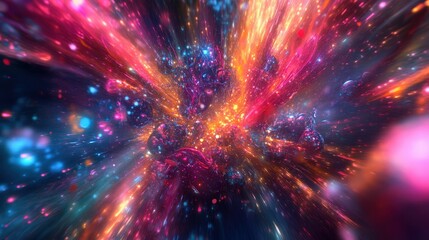 Fototapete - A chaotic yet harmonious abstract explosion of digital particles, resembling a vibrant energy field.