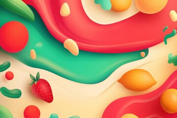 Aufkleber - Dynamic flow of groceries with vibrant colors and smooth gradients in an abstract design showcasing fresh produce Generative AI