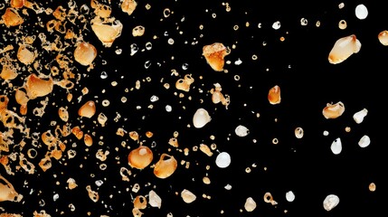 Poster - Close-Up View of Various Tiny Sandy Particles and Grains on a Black Background, Highlighting Natural Textures and Forms Found in Soil and Sand Environments