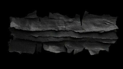 Poster - Textured Black Paper Strip with Torn Edges on a Dark Background, Perfect for Backgrounds, Overlays, and Graphic Design Projects Related to Modern Art and Creativity