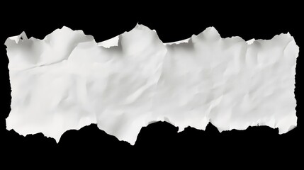 Poster - Crumpled White Paper Texture with Rough Edges Isolated on Black Background, Ideal for Creative Designs, Backgrounds, and Artistic Projects