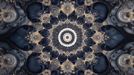 Poster - A complex fractal-inspired geometric pattern with intricate symmetrical arrangements of shapes.