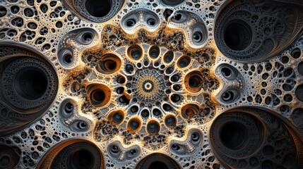 Poster - A complex fractal-inspired geometric pattern with intricate symmetrical arrangements of shapes.
