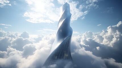 Leinwandbilder - A conceptual abstract skyscraper with twisting, gravity-defying forms stretching into the clouds