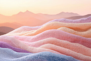 Poster - Soft pastel fabrics draped beautifully against a sunlit mountain backdrop.