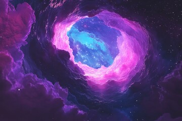 Wall Mural - vibrant cosmic tunnel with swirling purple and blue nebulas against a starry background