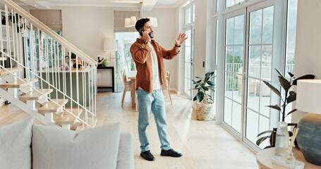 Aufkleber - phone call, property and realtor with man in home for appointment, open house or viewing. conversati