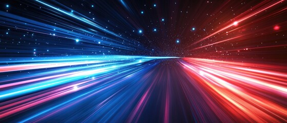 Poster - Futuristic Abstract with Streaks of Blue and Red Light in Dynamic Motion on Dark Background for Modern Technology and Energy Concepts