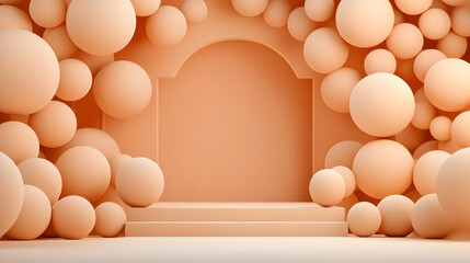 Poster - Peach Pastel Sphere Background with Arch and Display Platform
