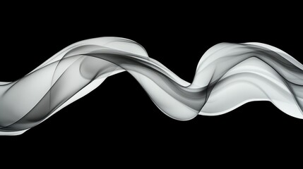 Poster - Abstract flowing waves of translucent white and black smoke on a dark background creating a sense of movement, elegance, and tranquility suitable for modern design projects.