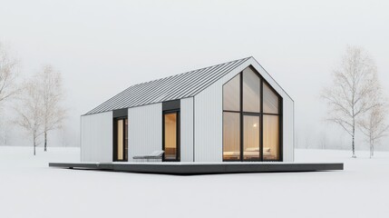 Aufkleber - Modern white house in snowy landscape.