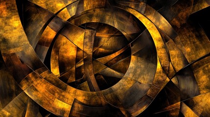 Poster - Abstract Golden Texture with Dynamic Shapes and Dark Background